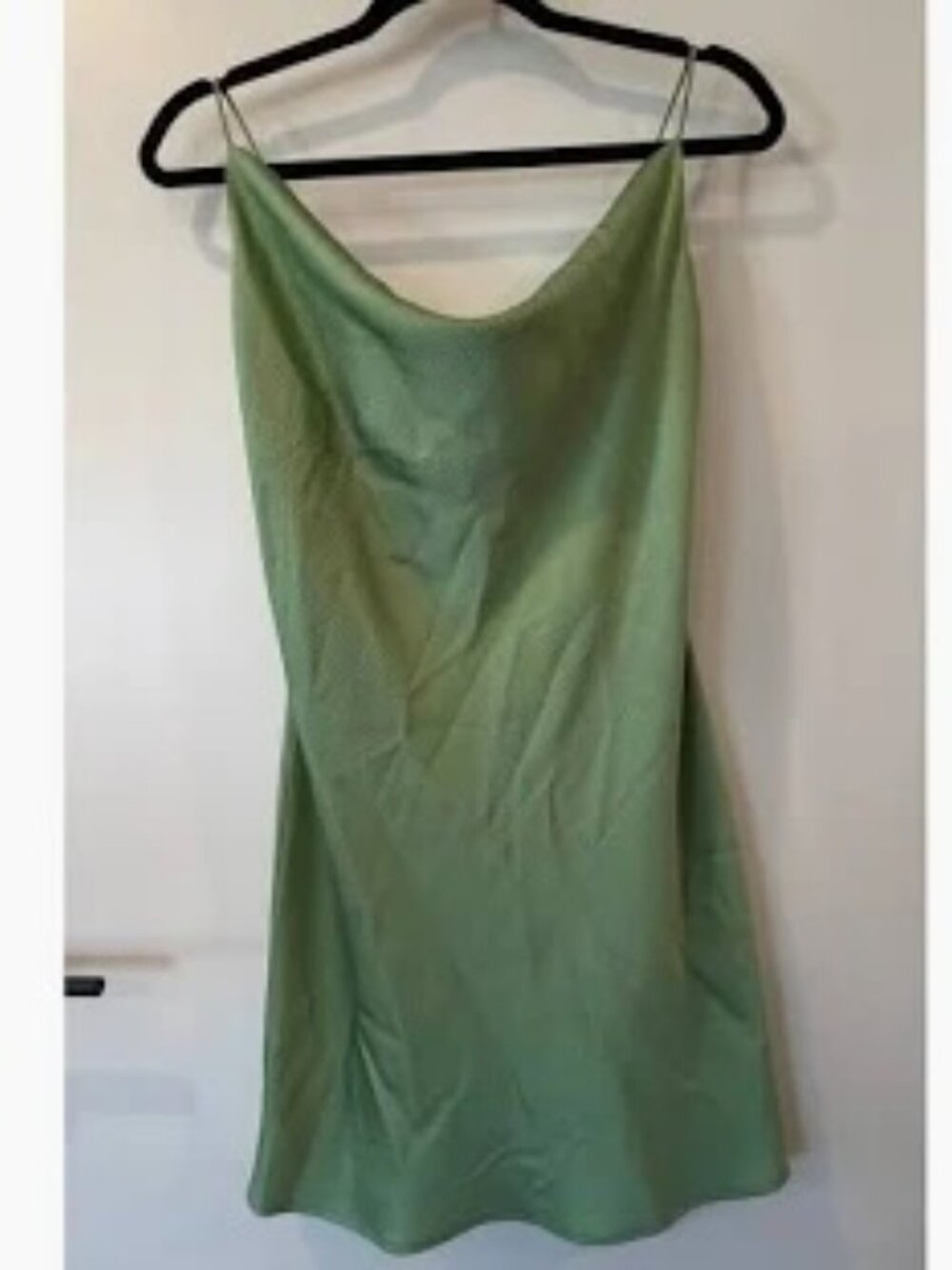 Abbeline “Steady Love” Textured Satin Slip Mini Dress Green M